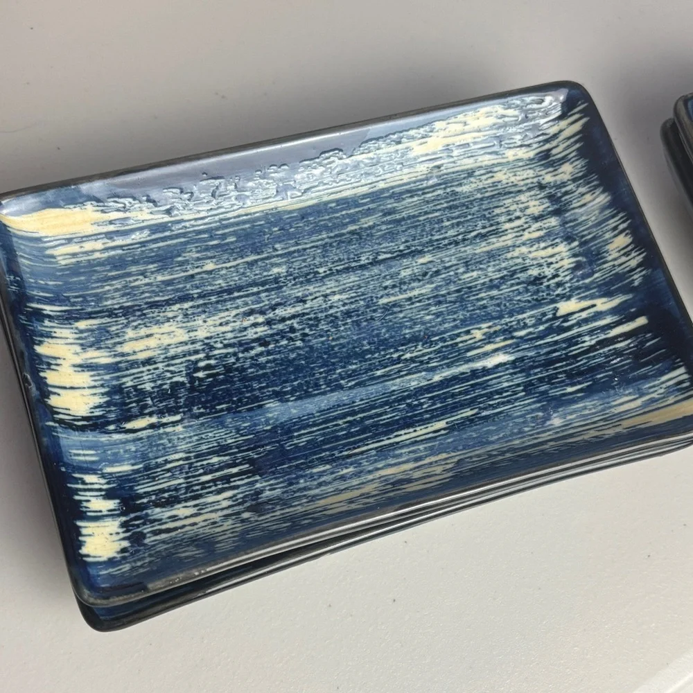 Elegant Royal Blue and Cream Ceramic Sushi Plate Serving Set